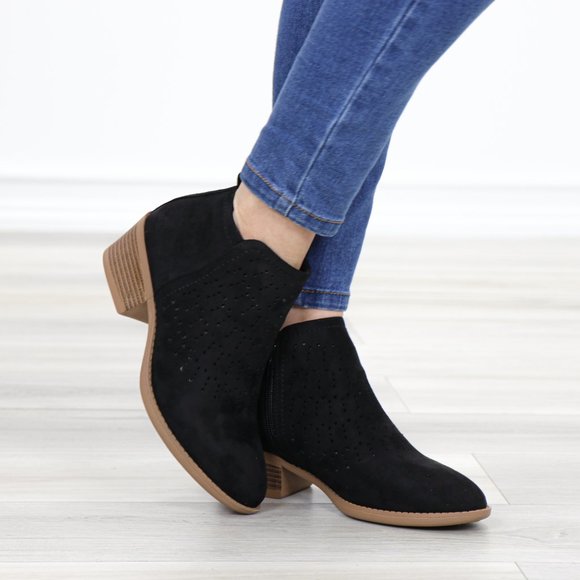Black Suede Ankle Boots Laser Cut Design - Picture 3 of 12